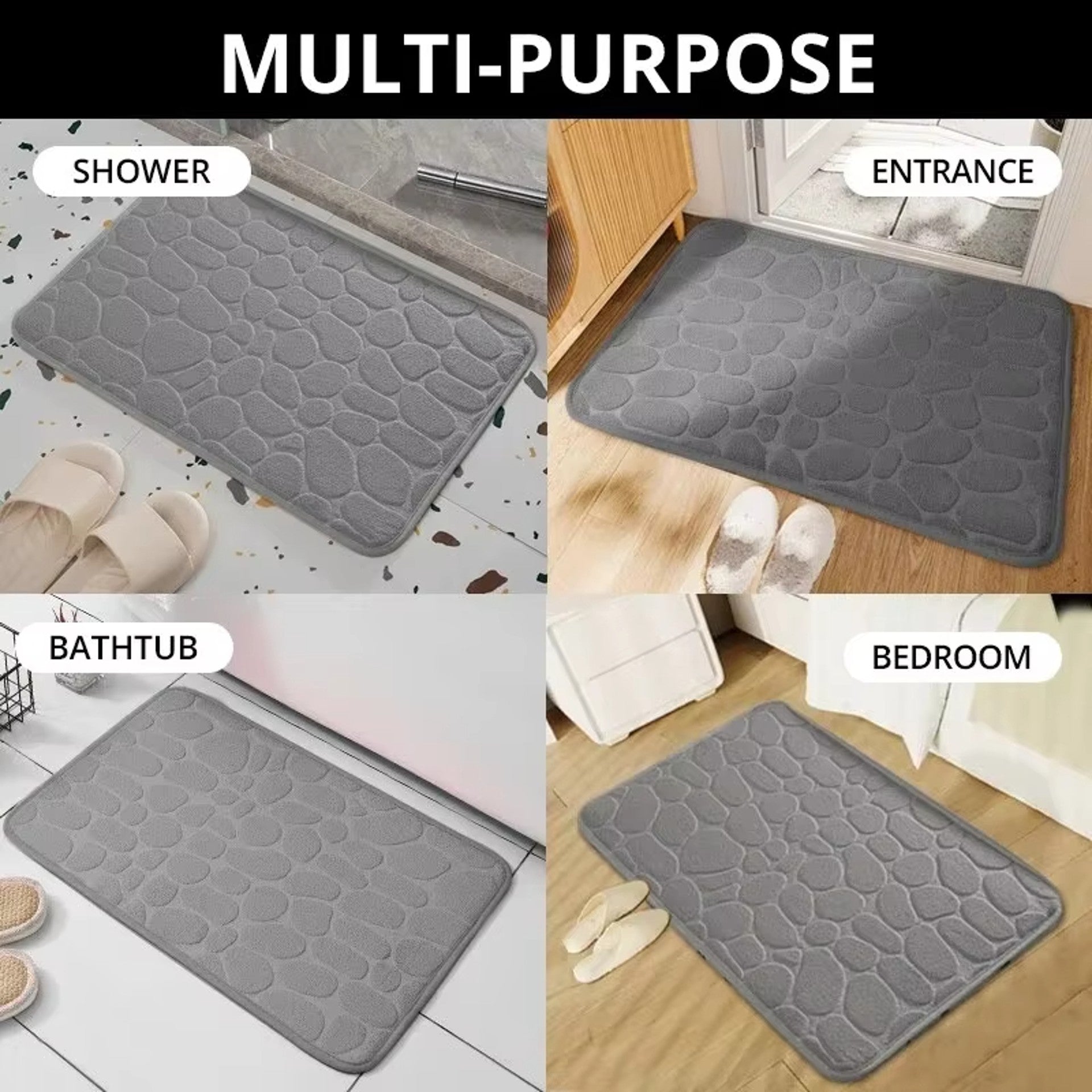 Memory Foam Mat, Embossed Velvet Carpet, Bathroom Living Room Non-Slip, Cobblestone Floor, Home Decor