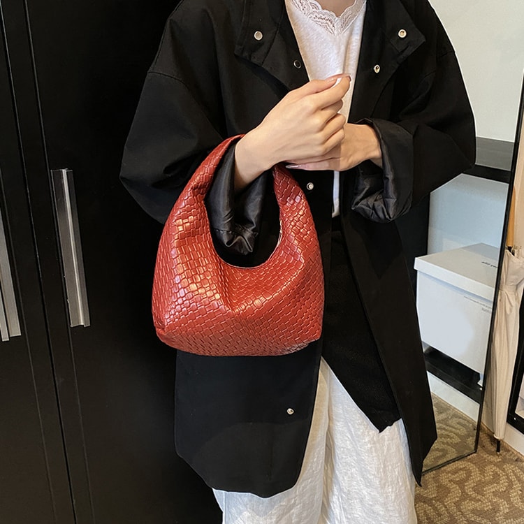 Small Top-Handle Shoulder Bag for Women, Classic Fashion Woven Embossed Hobo PU Leather Handbag