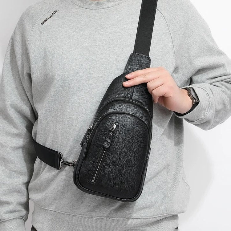Genuine Leather Chest Bag for Men Crossbody Shoulder Messenger Bag