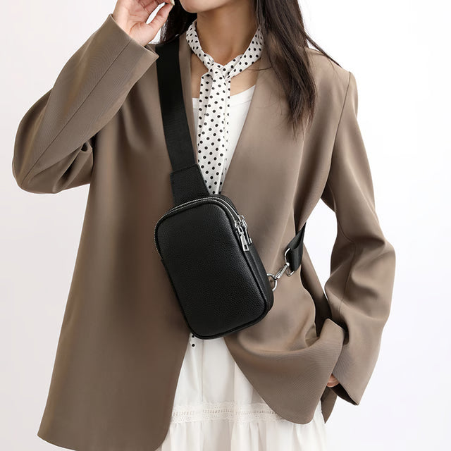 Minimalist Genuine Leather Crossbody Bag Luxury Designer Small Chest Bag for Unisex Daily Travel