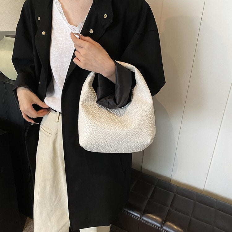 Small Top-Handle Shoulder Bag for Women, Classic Fashion Woven Embossed Hobo PU Leather Handbag