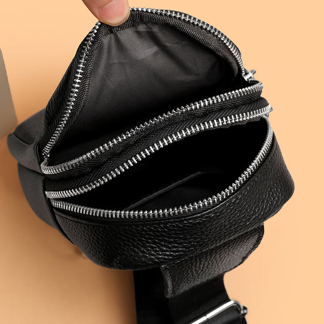 Minimalist Genuine Leather Crossbody Bag Luxury Designer Small Chest Bag for Unisex Daily Travel