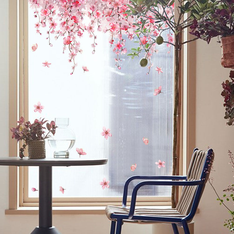 Cherry Blossom Pink Flower Vine Wall Sticker For Bedroom Living Room Home Decor