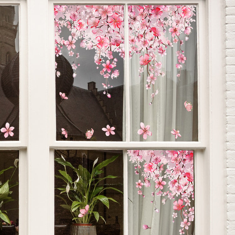 Cherry Blossom Pink Flower Vine Wall Sticker For Bedroom Living Room Home Decor