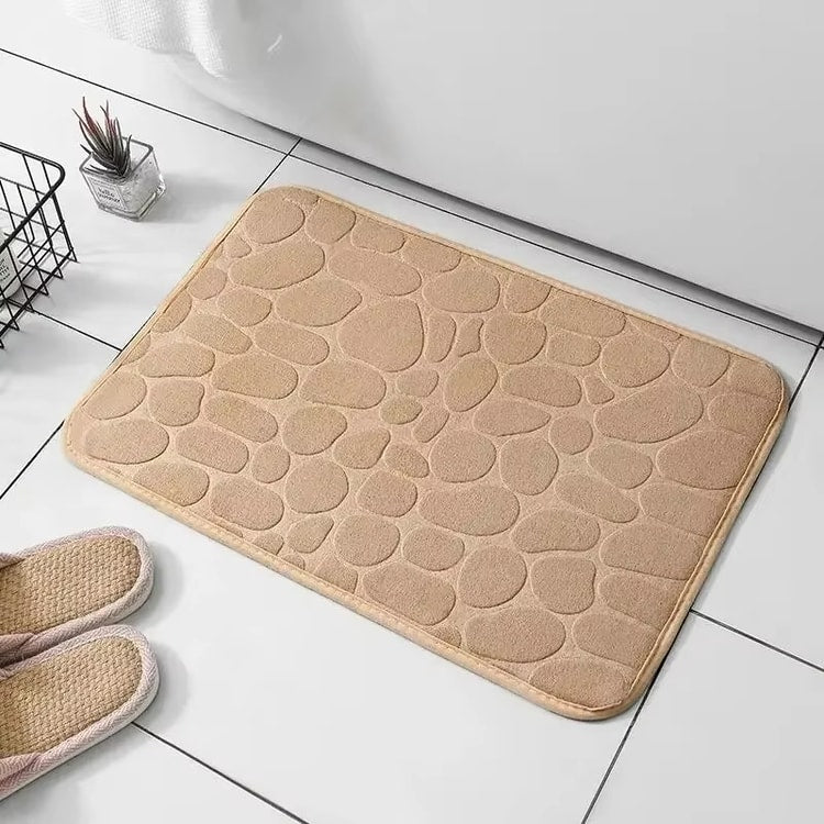 Memory Foam Mat, Embossed Velvet Carpet, Bathroom Living Room Non-Slip, Cobblestone Floor, Home Decor