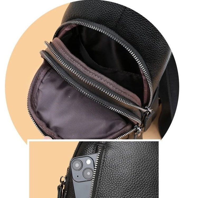 Genuine Leather Chest Bag for Men Crossbody Shoulder Messenger Bag