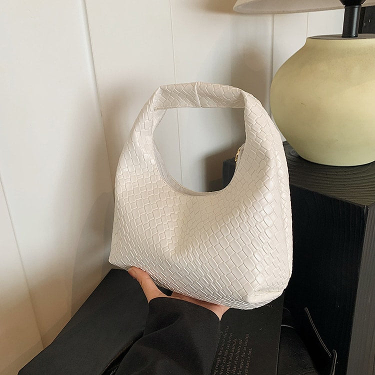 Small Top-Handle Shoulder Bag for Women, Classic Fashion Woven Embossed Hobo PU Leather Handbag