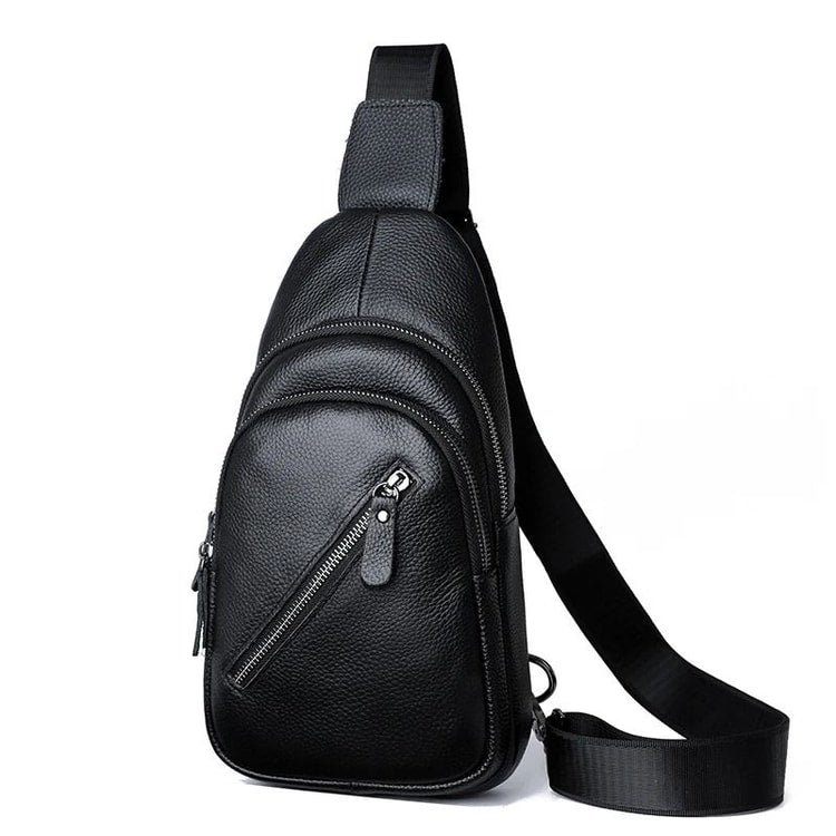 Genuine Leather Chest Bag for Men Crossbody Shoulder Messenger Bag