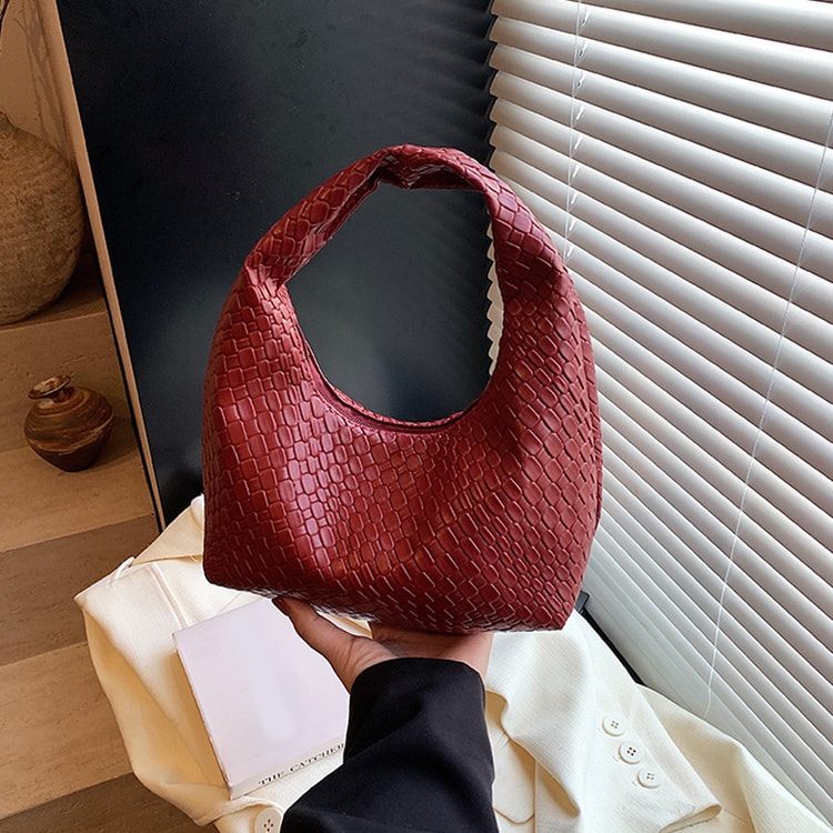 Small Top-Handle Shoulder Bag for Women, Classic Fashion Woven Embossed Hobo PU Leather Handbag