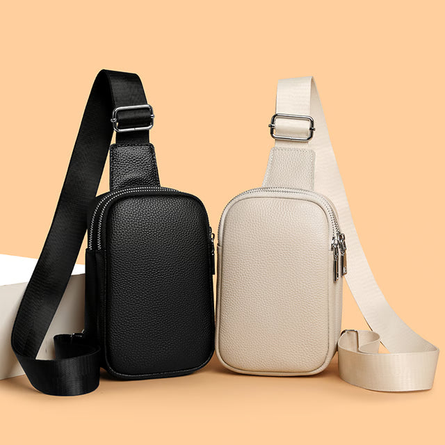 Minimalist Genuine Leather Crossbody Bag Luxury Designer Small Chest Bag for Unisex Daily Travel